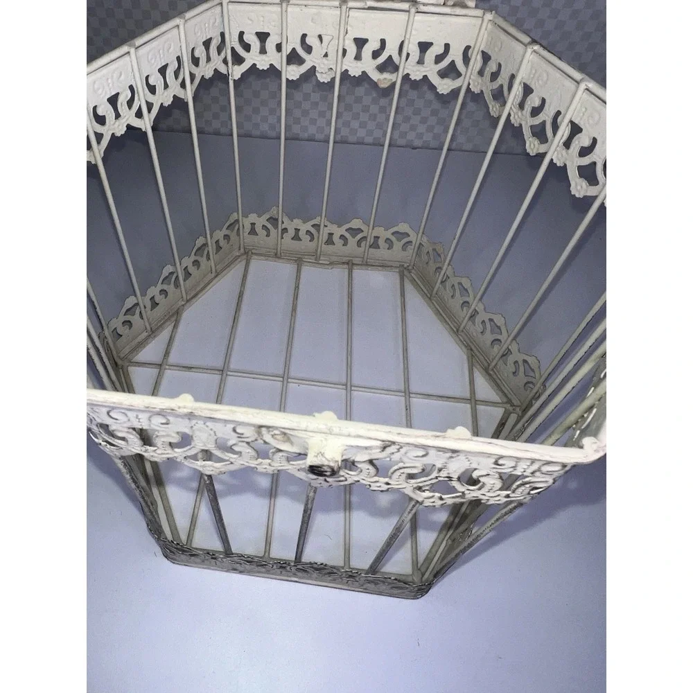Bird Cage Vintage Cream Color Metal Shabby Chic Cottage Hinge Clasp Lift Top